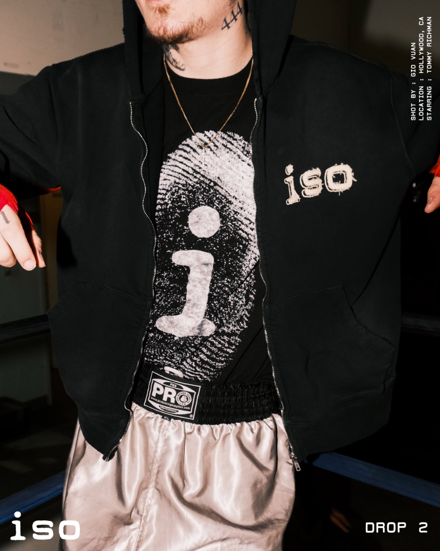 iso Frayed Logo Zip Hoodie (Black)