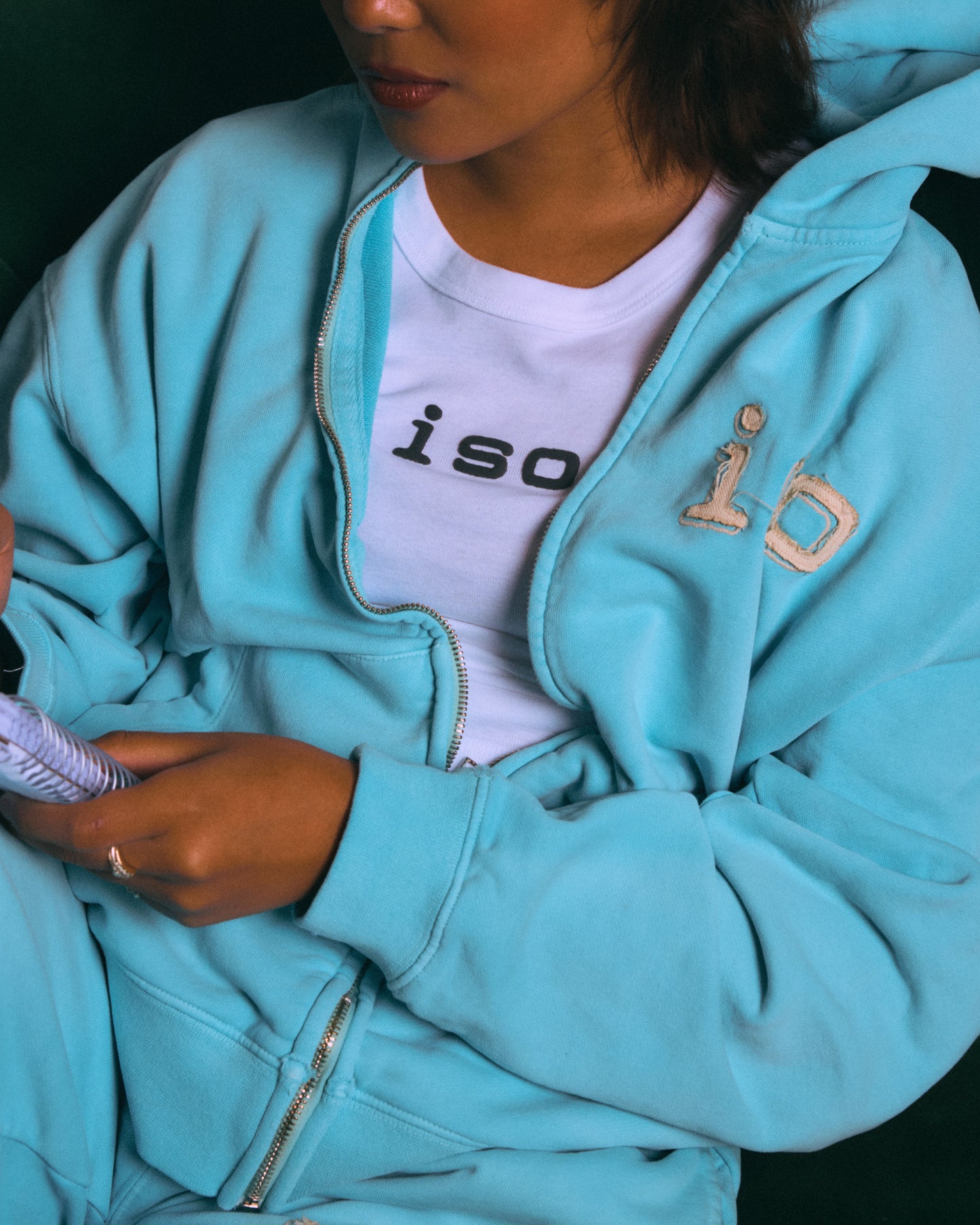 iso Frayed Logo Zip Hoodie (Baby Blue)